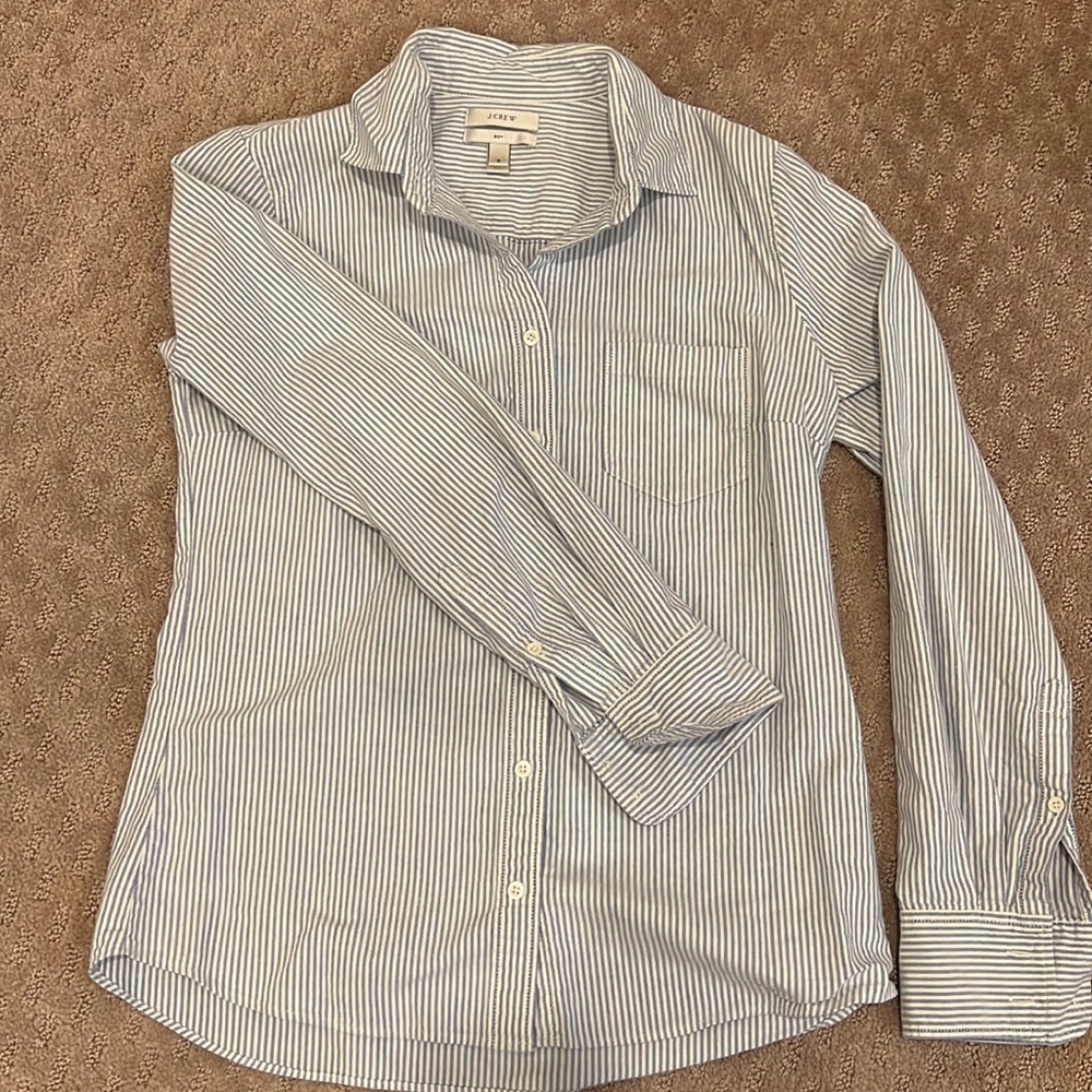 J Crew Pinstripe Button Up Top